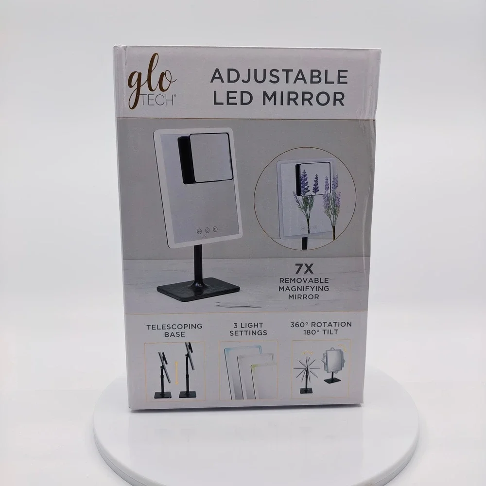 Glo Tech Adjustable LED Mirror 7X Magnifying Rechargeable 3 Light Settings Black